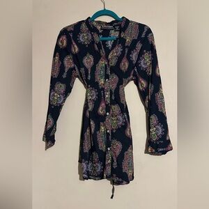 medium Paisley Print Button-Up Dress with ties